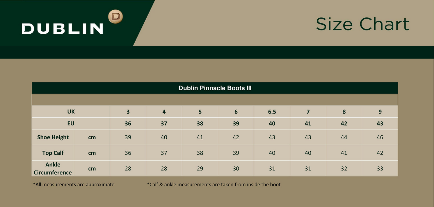 2025 DUBLIN PINNACLE III BOOTS  Größentabelle